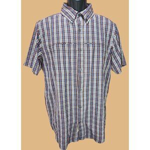 Exofficio Mens Plaid Button-Down Short Sleeve Shirt Medium